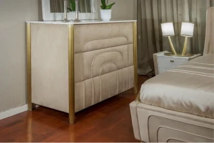 Luxury Suede Fabric Chest of Drawers with Marble Top - Tuscany 01