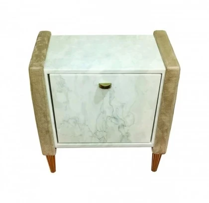 Modern Upholstered Suede Fabric with Carrara Marble Bedside Table Tuscany