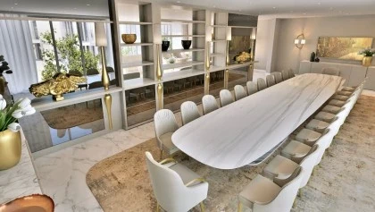 Exclusive High End Tuscany Statement Design Marble Dining Table Sets