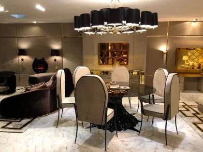 Exclusive Spider Pedestal Large Glass Dining Table - Gattopardo