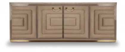Luxury Quilted Suede Fabric Sideboard with marble top - Collier