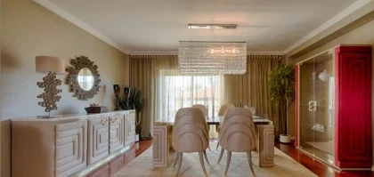 Luxury Suede Fabric Rectangular Marble Top Dining Table - Collier