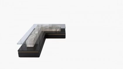 Exclusive Albina L-shaped coffee table featuring precious stone materials for a sophisticated modern focal point.