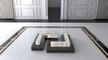 Exclusive Albina coffee table set featuring modern precious stone tops for a luxurious living room ambiance.
