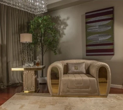 High-end Collier armchair featuring contemporary quilted suede fabric for ultimate Italian living room comfort.