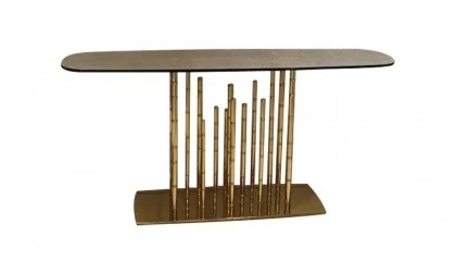Elegant Lotus II console table with a luxury glossy gold finish for a modern entryway.