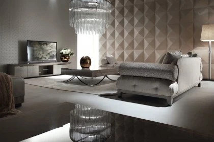 Refined fixed sofa featuring deep cushions and structural elegance for a sophisticated modern home atmosphere.