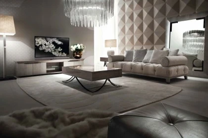Sleek rectangular cocktail table with a minimalist frame designed to complement modern sectional sofas perfectly.