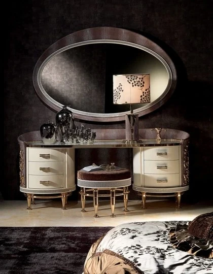 ART. LM003 DRESSING TABLE WITH- LILIUM COLLECTION-ART. LM004  MIRROR WITH LEATHER-ART. LM005  POUF WITH METAL FRAME