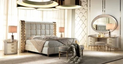 ART. LM061-180-SQ -LUXURY BEDROOM SETWITH GOLD 24K FINISHES , WOOD , LEATHER-LILIUM COLLECTION