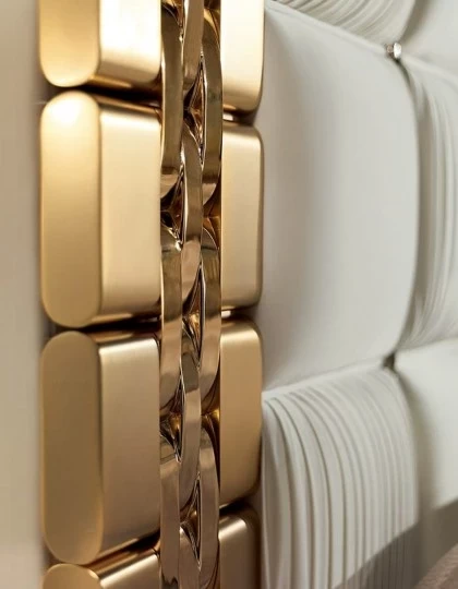 ART. LM061-SQ  BED IN METAL GOLD 24 K- WOOD, LEATHER, STRASS DECORATIONS-LILIUM COLLECTION