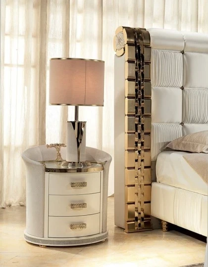 ART. LM102 BEDSIDE TABLE WITH LEATHER-ART. LM340  LAMP IN METAL WITH SHADE-LILIUM COLLECTION