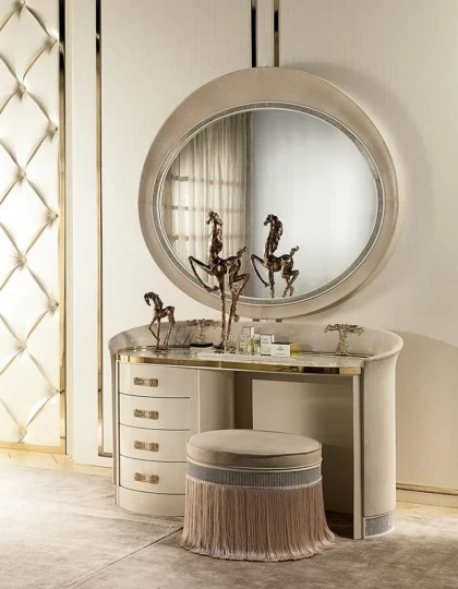 ART. LM103-S DRESSING TABLE WITH LEATHER-ART. LM104  MIRROR WITH LEATHER-ART. LM105  POUF LILIUM COLLECTION