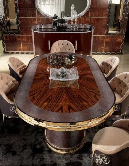 ART. LM014 OVAL DINING TABLE - WOOD FINISH POLISHED BROWN OR WHITE, HAND-PAINTED-LILIUM COLLECTION