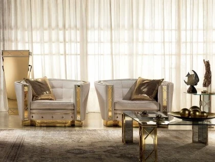 ART. LM071 ARMCHAIR - ART. LM074XL  COFFEE TABLE-METAL FINISH GOLD-PLATED 24K
