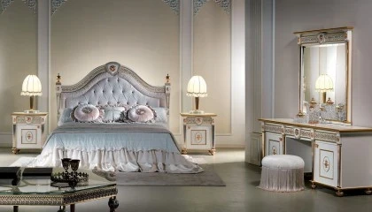 ART. 3061 BED WITH GOLD DETAILS AND CAPITONNÉ AND UPHOLSTERED PANEL HDBD 215