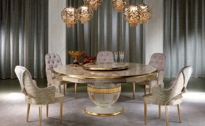 ART. AQ014-ROUND DINING TABLE WITH MOTHER OF PEARL AND BRASS INLAY AND LAZY SUSAN