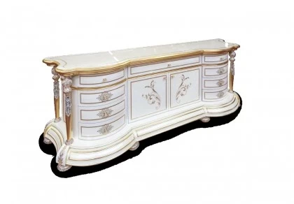 ART. AQ038 SIDEBOARD WITH MOTHER OF PEARL AND BRASS INLAY AND BRASS COLUMNS