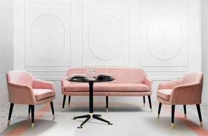 BERNADETTE dining chair and bench, FILIPPO dining table