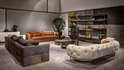 Atenae Cantori Sofa in Leather Velvet and Fabric
