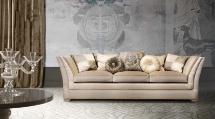 Detailed view of precious fabrics and hand-modeled wood accessories from the elegant Epoque Atmosphere furniture collection.