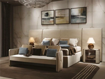 Coordinated Italian bedroom furniture with elegant nightstands and luxury bed for a cohesive master suite.