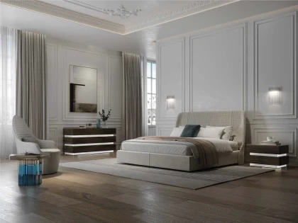 Modern Reflex Angelo bedroom design highlighting metallic accents, lacquered surfaces, and sophisticated Italian craftsmanship.