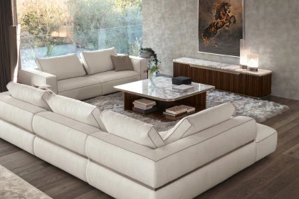 Sleek Luxor media unit creating a refined focal point with hidden storage and elegant proportions.