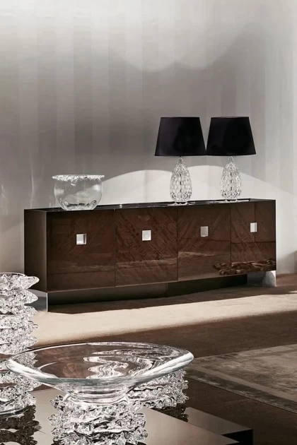 Refined dining room storage cabinet chosen to align perfectly with luxury dining table and chair sets.